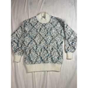 Le Moda Vintage Mock Neck Confetti Knit Sweater Womens Small Blue Green Marled